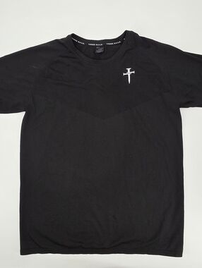 Three Nails Men’s Black Short-Sleeve Active Gym Training Shirt Cross Logo Size L